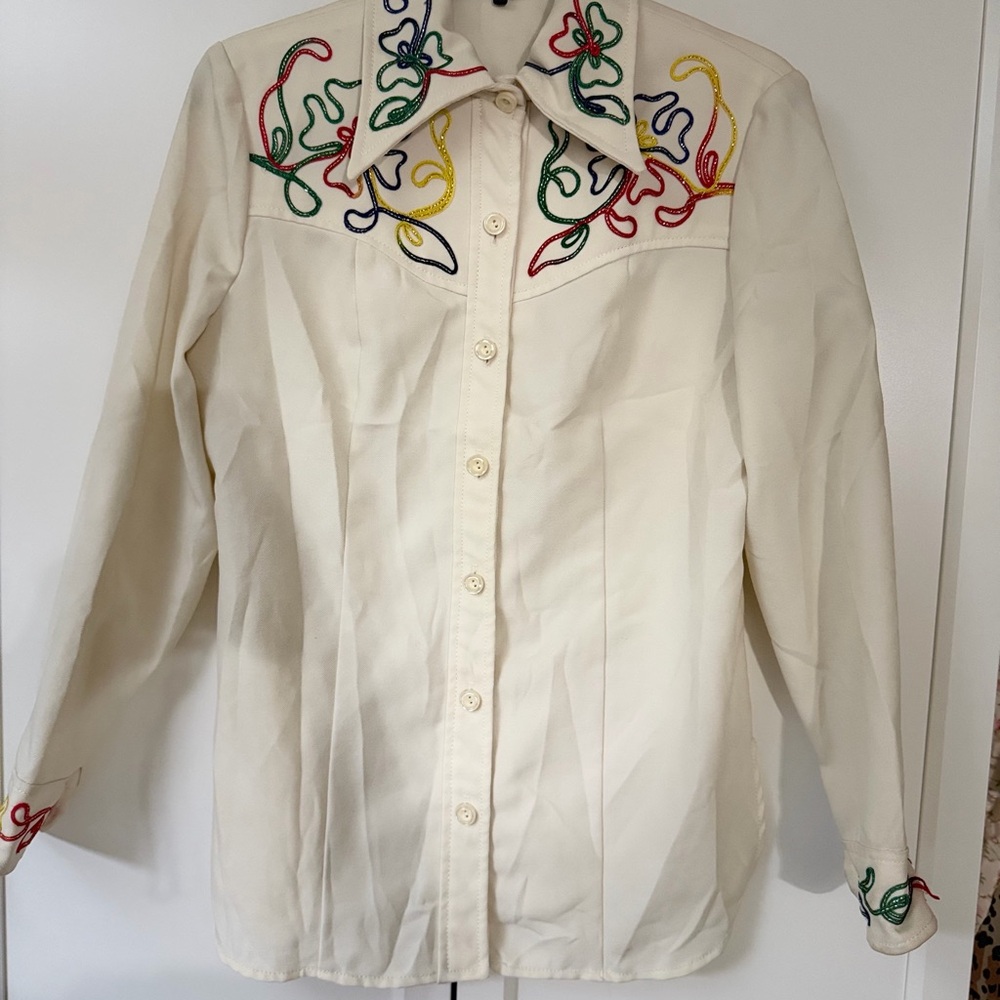 Vintage 1970s Bernie Bee Sport Western Shirt Embroidered Button-up